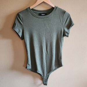 Cider Green Fitted Ribbed Bodysuit Jumpsuit sz L